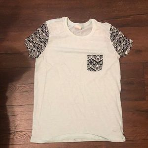 Women's White and Black Patterned Sleeve T-Shirt